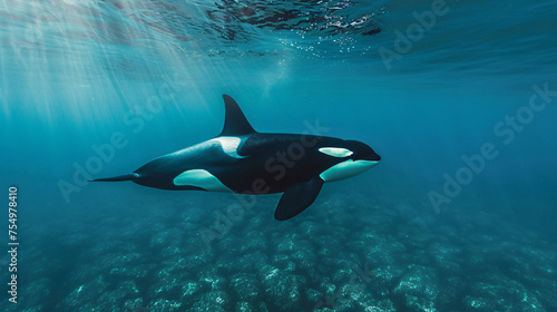 Majestic orca swimming gracefully in the clear