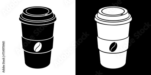 Delicious coffee paper cup icon On white and black background. Drink vector illustration design