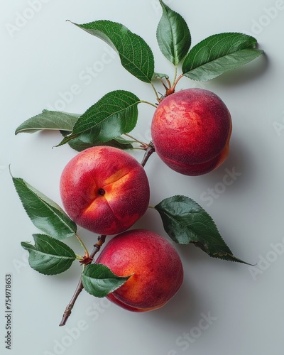 Beautiful ripe peaches hanging on a branch in garden