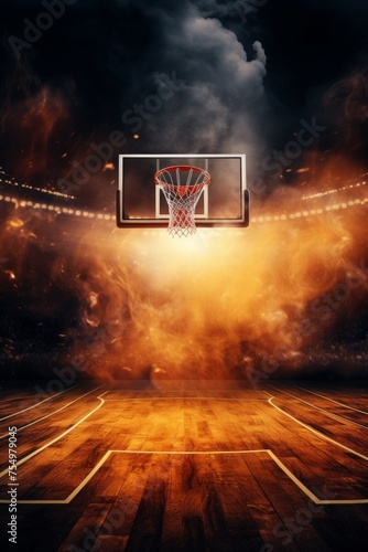 Basketball court background in an empty gym.