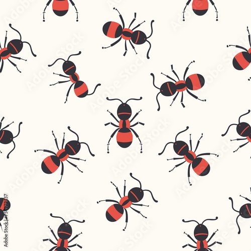 Ants pattern on white backgound, flat design, minimalist.