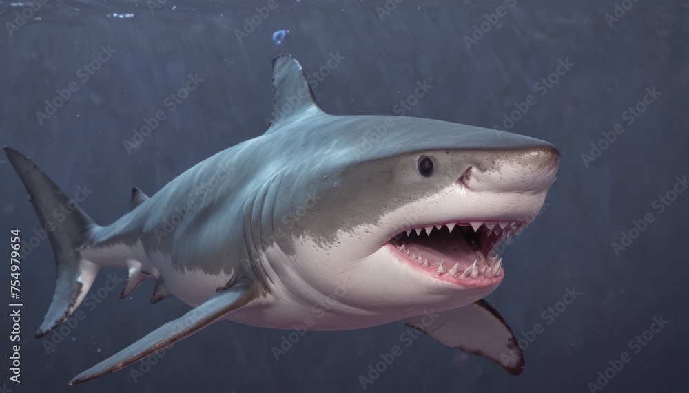 Naklejka premium a close up of a shark with it's mouth open and it's mouth wide open in the water.