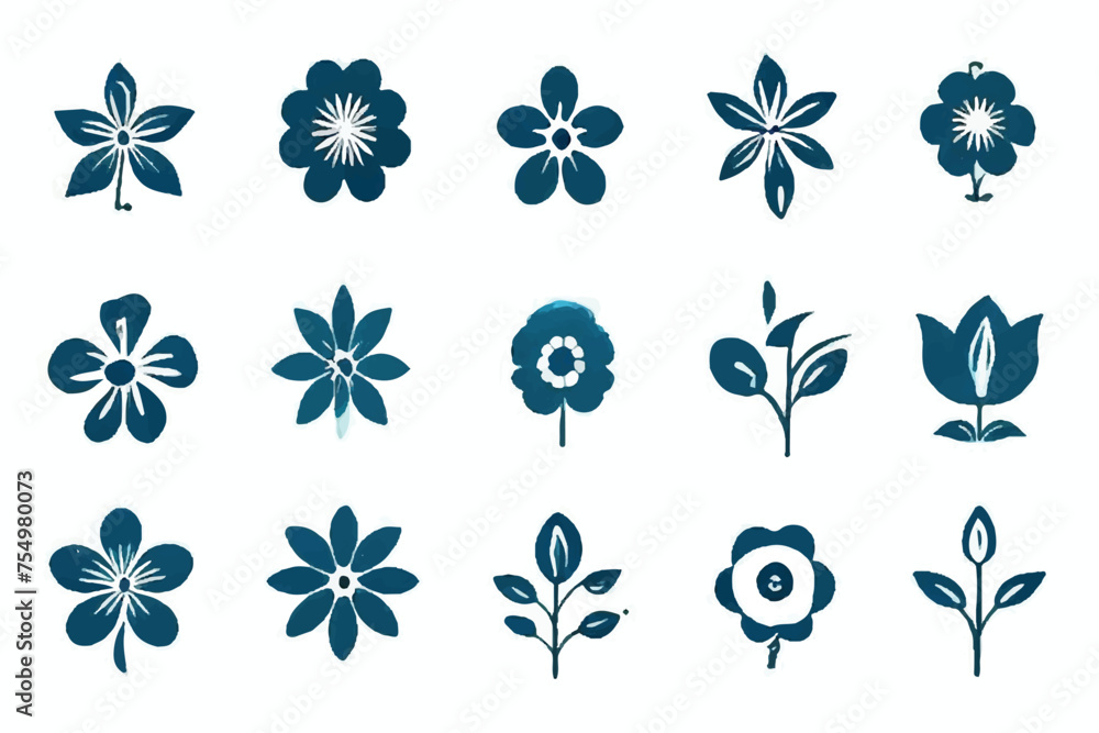 Set of floral elements. Romantic flower collection with flowers, twigs, leaves, herbs and berries. Vector design. Vector flowers. Flowers Icon set. Various flower icon illustrations collection.  - obrazy, fototapety, plakaty 