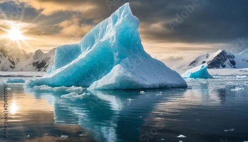 Iceberg en el mar, bloque de hielo de un iceberg flotando en el mar