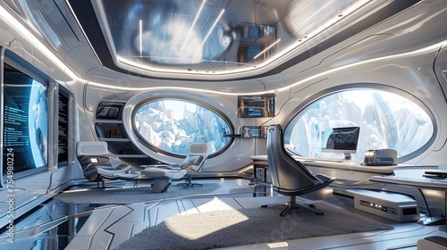 Mockup of a 3d futuristic design office  interior design