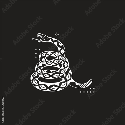 Vector snake set of mystical magic objects- moon, eyes, constellations, sun and stars. Spiritual occultism symbols, esoteric objects.