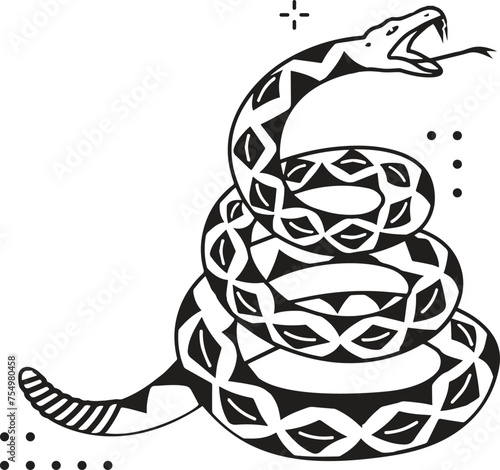 Vector snake set of mystical magic objects- moon, eyes, constellations, sun and stars. Spiritual occultism symbols, esoteric objects.