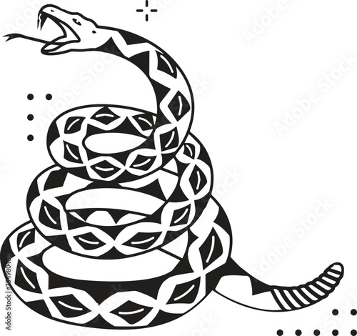 Vector snake set of mystical magic objects- moon, eyes, constellations, sun and stars. Spiritual occultism symbols, esoteric objects.