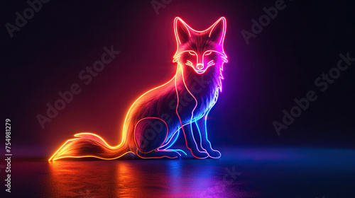 glowing neon light fox colorful logo, bright advertising design element, fox logo light signboard banner for veterinary clinic, pet shop, night club concept