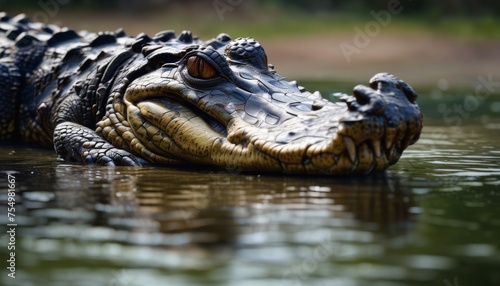 a close up of an alligator's head in a body of water with it's head above the water's surface.