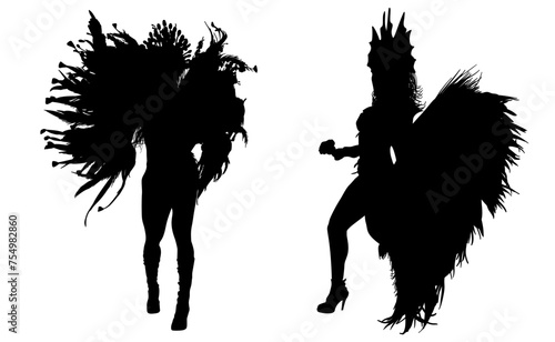 samba, baile, brasil, danza, carnaval, silueta, color, vector, pegatina, plumas, traje, ilustracion, angel, diablo	
