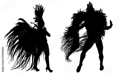 samba, baile, brasil, danza, carnaval, silueta, color, vector, pegatina, plumas, traje, ilustracion, angel, diablo	
