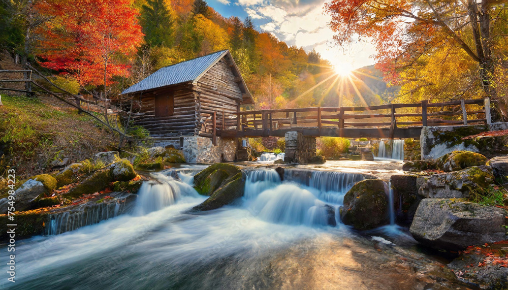 autumn landscape with a bridge