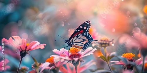 Butterfly alighting on a vibrant flower, concept of Nature's beauty