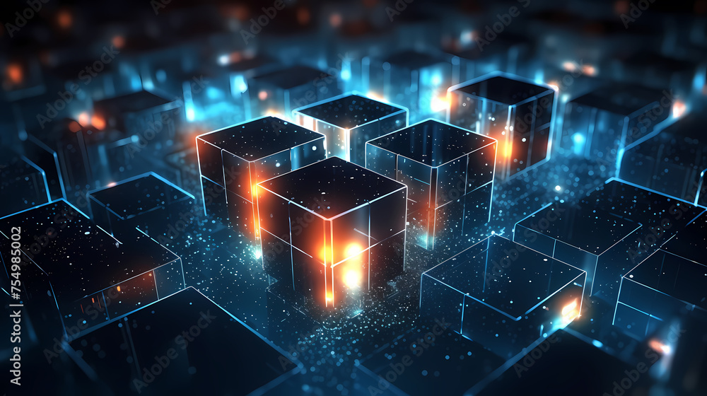 Blockchain cube with lines symbolizing the simplicity and security of distributed trust networks Blockchain cube with lines symbolizing the simplicity and security of distributed trust networks