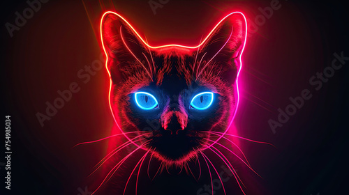 Glowing neon lights Cat head logo, bright advertising design element, kitty logo light signboard banner for veterinary clinic, pet shop, night club concept © Mahnoor