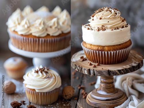 Cupcake et gâteau avec crème pochée