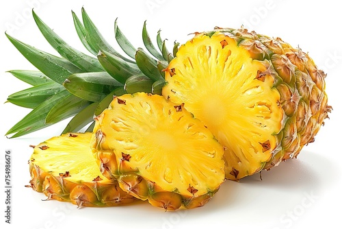 Ripe pineapple with leaf isolated on white background