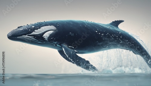  a humpback whale jumping out of the water with it's head above the water's surface.