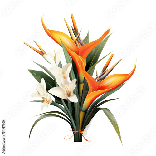 Bird of Paradise bouquet, bunch isolated on transparent png.