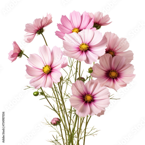 Cosmos bouquet, bunch isolated on transparent png.