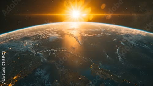 Sunlight ascending over Earth in outer space © Rando
