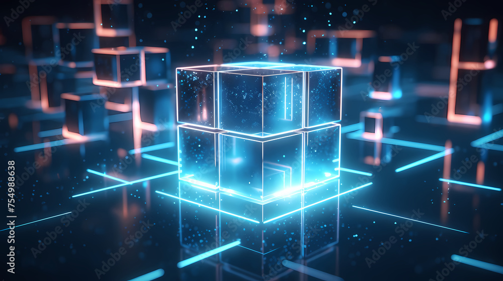 Obraz premium Blockchain new technology transmission with digital background