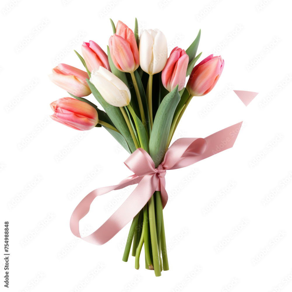 Tulip bouquet, bunch isolated on transparent png. Tulip bouquet, bunch isolated on transparent png.