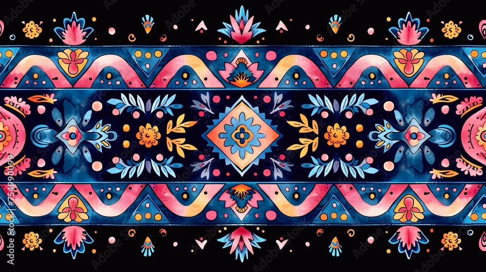 seamless pattern border, geometric ethnic