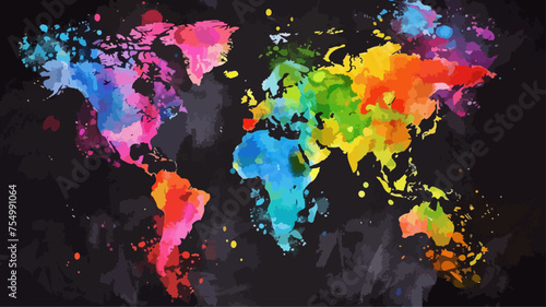 Weltkarte Bunt Wasserfarben Klecks Welt Globus Map Vektor