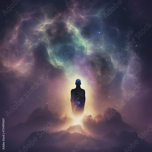 Brahma god silhouette with galaxy Background. © Pram