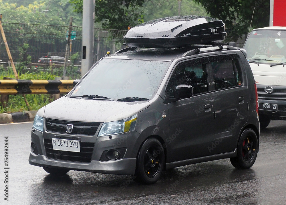 Compact City car, LCGC (low cost green ca). Dark gray Suzuki Wagon R ...