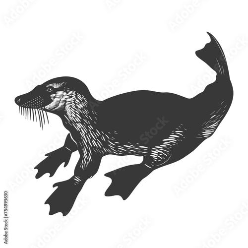 Silhouette platypus animal black color only full body