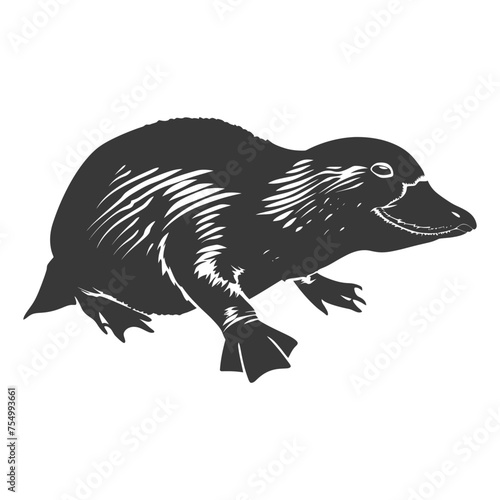 Silhouette platypus animal black color only full body