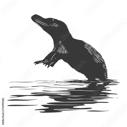 Silhouette platypus animal black color only full body