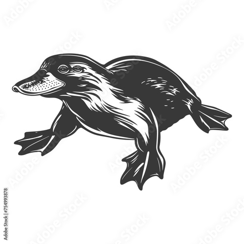 Silhouette platypus animal black color only full body