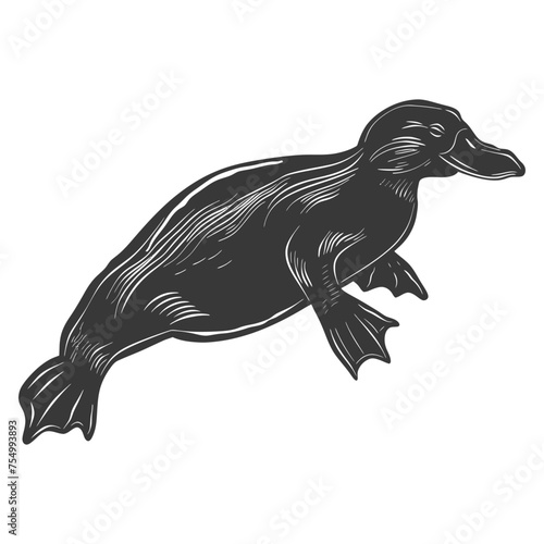 Silhouette platypus animal swim black color only full body