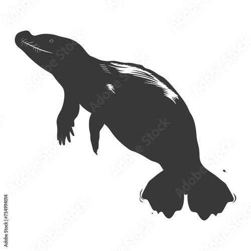 Silhouette platypus animal swim black color only full body