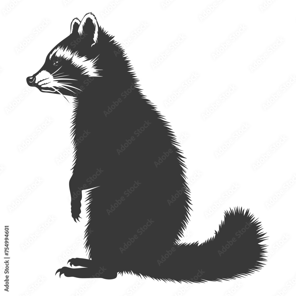 Silhouette Raccoon Animal black color only full body