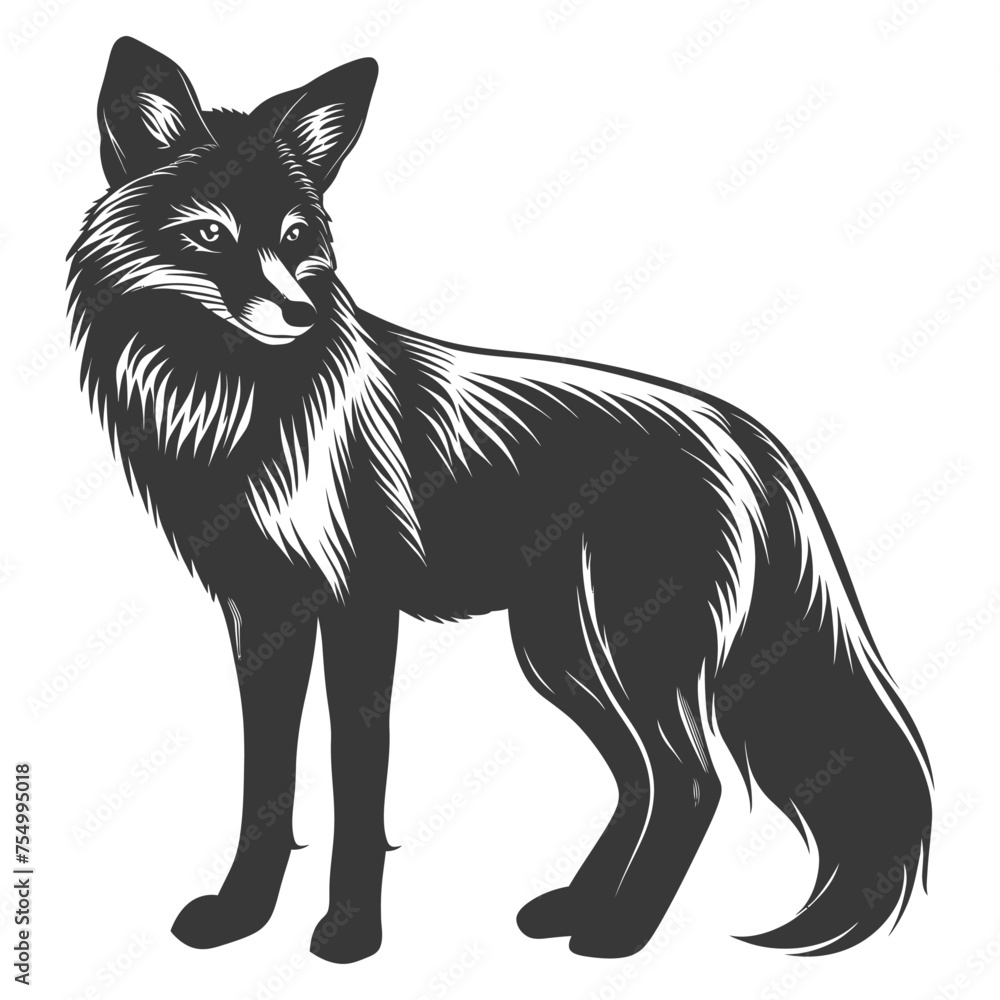 Obraz premium Silhouette red fox animal black color only full body