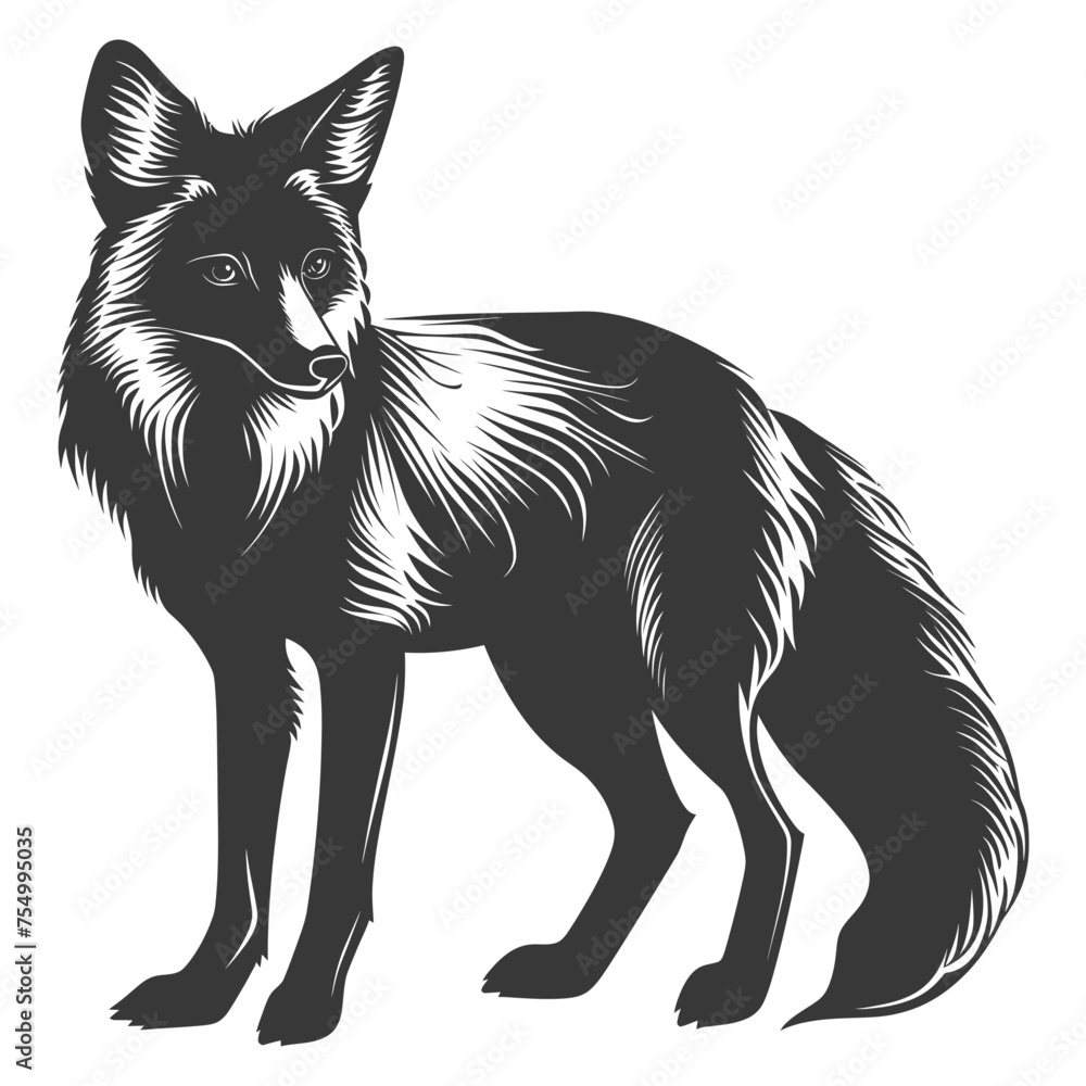 Silhouette red fox animal black color only full body Silhouette red fox animal black color only full body