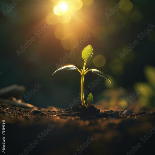 Step into the surreal world of a seed sprouting in the sun. Hyperrealistic film photography brings vibrant colors and dynamic lighting to life. AI generative brilliance.