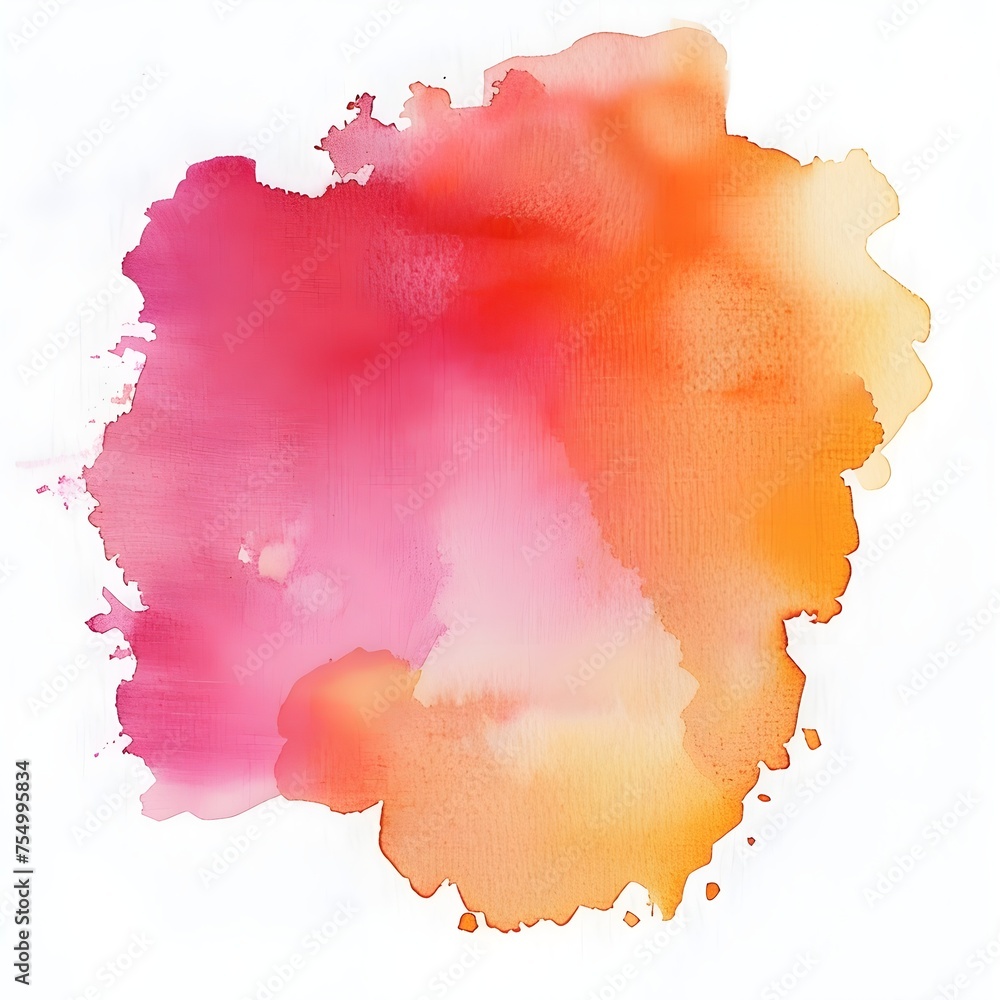 Pink and orange watercolor stain on white background