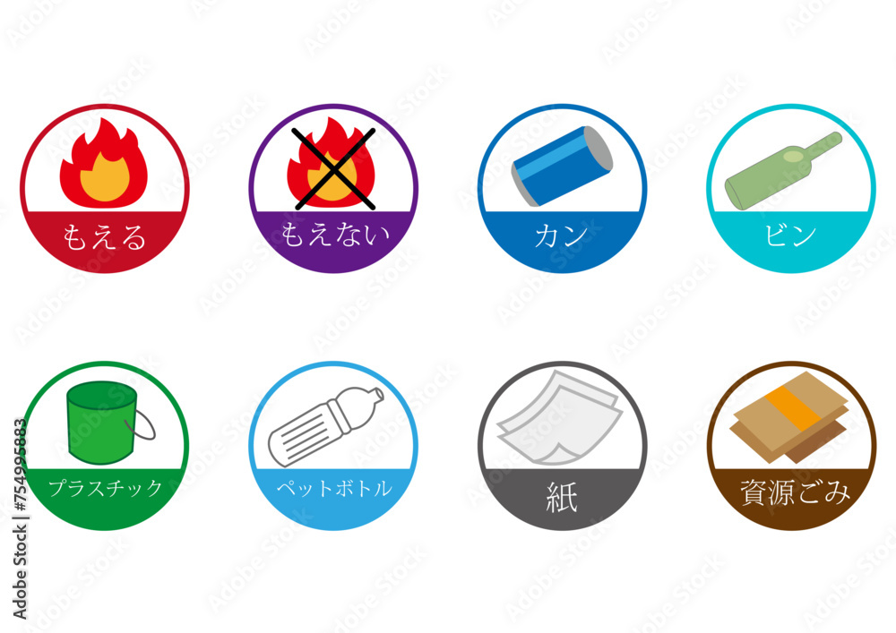 ゴミ分別アイコンセット Stock ベクター | Adobe Stock