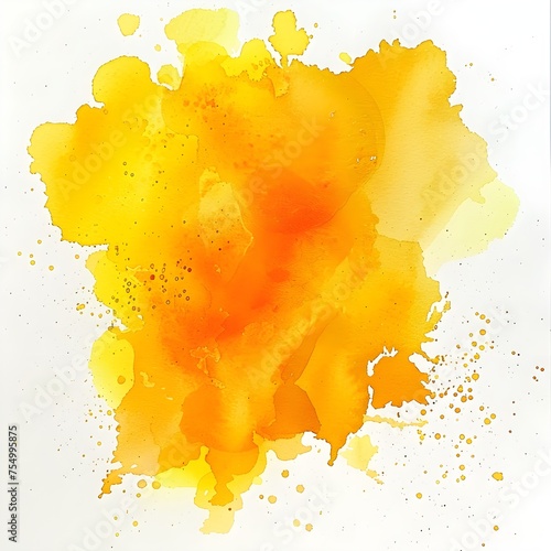 Yellow watercolor stain on white background