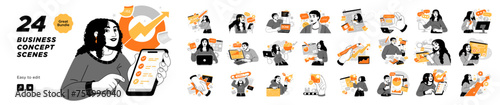 Business Concept illustrations. Mega set. Collection of scenes with men and women taking part in business activities. Vector illustration