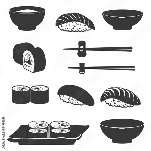 Silhouette Sushi dish collection set black color only