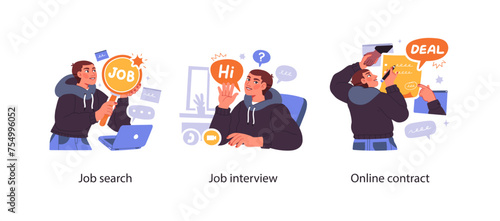 Recruitment process and hiring new employees - set of business concept illustrations. Visual stories collection.
