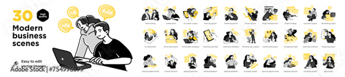 Business Concept illustrations. Mega set. Collection of scenes with men and women taking part in business activities. Vector illustration © stonepic