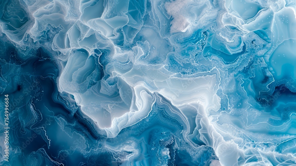 Naklejka premium Abstract Blue and White Fluid Art Painting Texture with Marble Effect Swirling Patterns